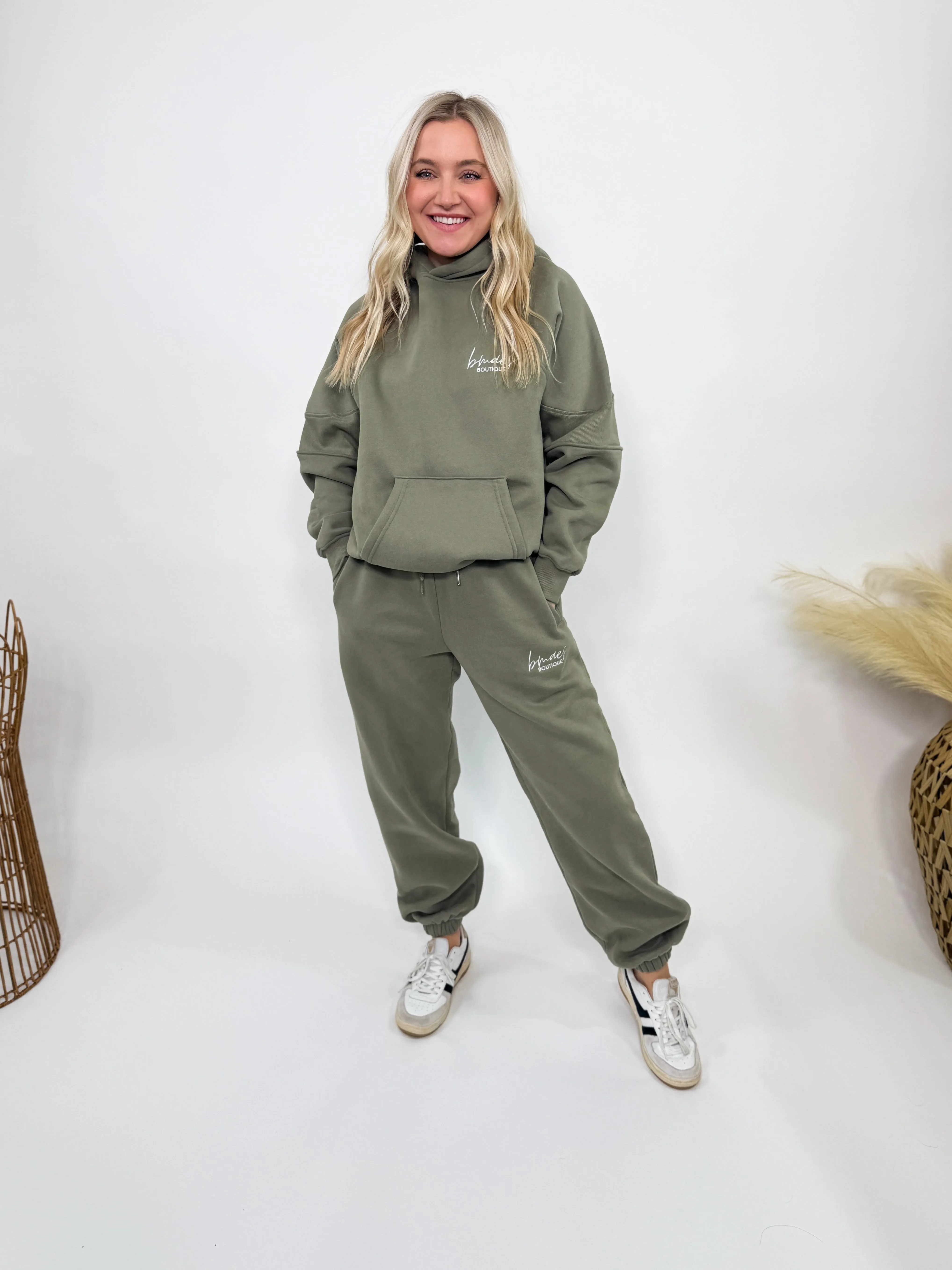 Olive Green Fleece-Lined Luxury Lounge Oversized Bmaes Hoodie