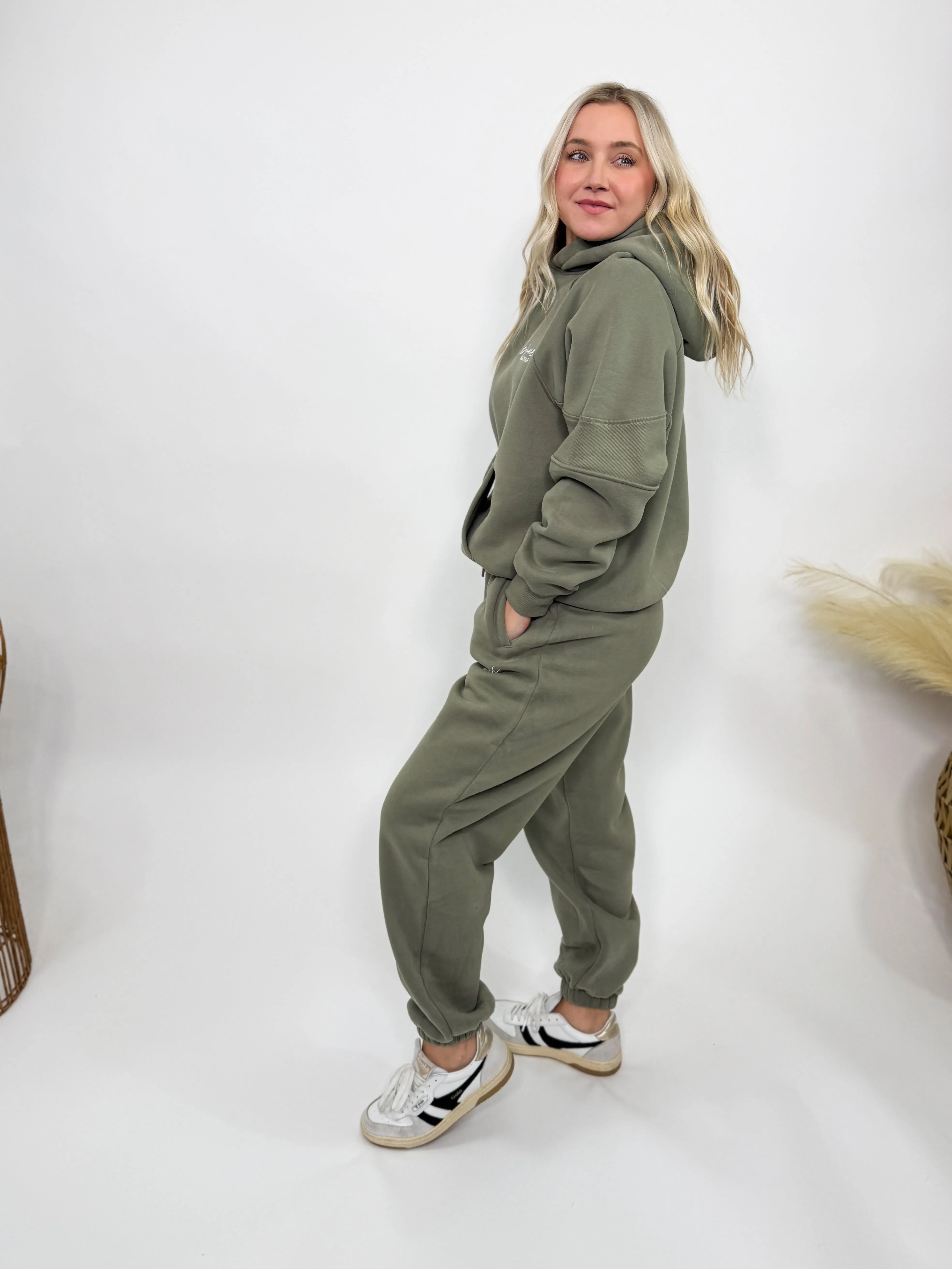 Olive Green Fleece-Lined Luxury Lounge Oversized Bmaes Hoodie