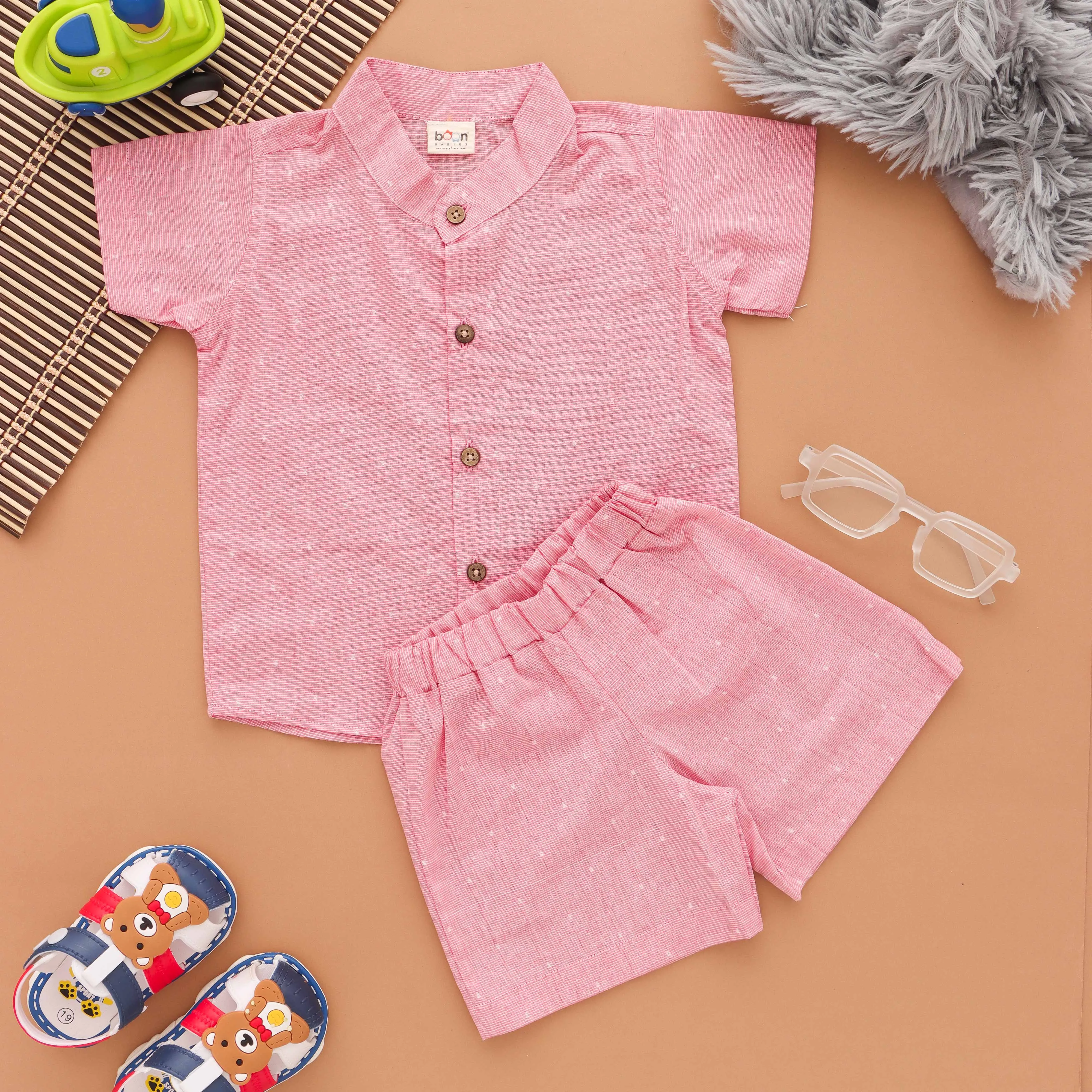 Playtime Cute: Boys Pink Shirt With Shorts Combo