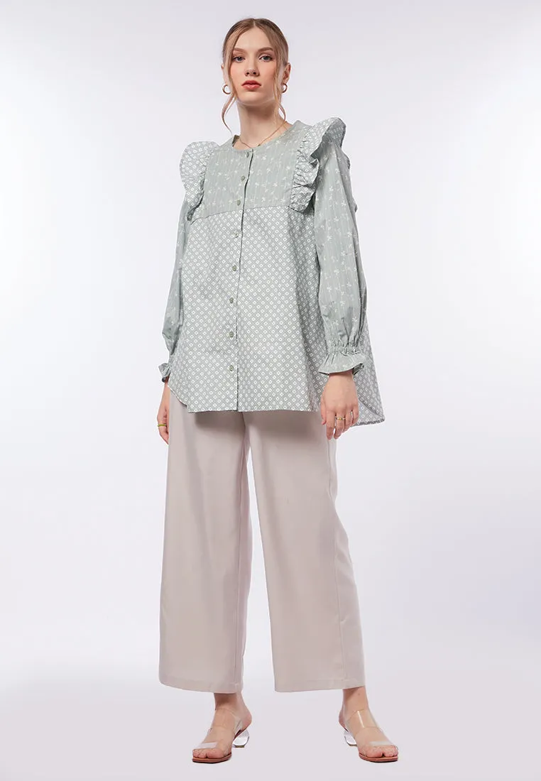 Printed Blouse with Flare Details