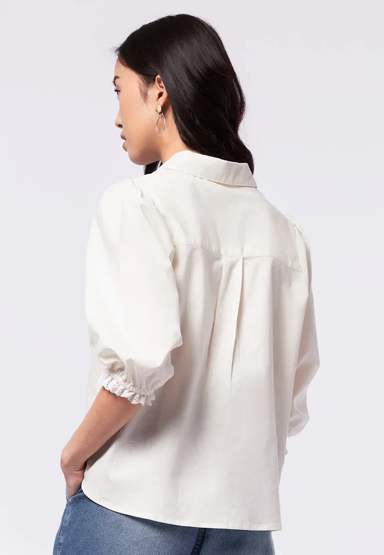 Puff Sleeve Blouse with Trim Details