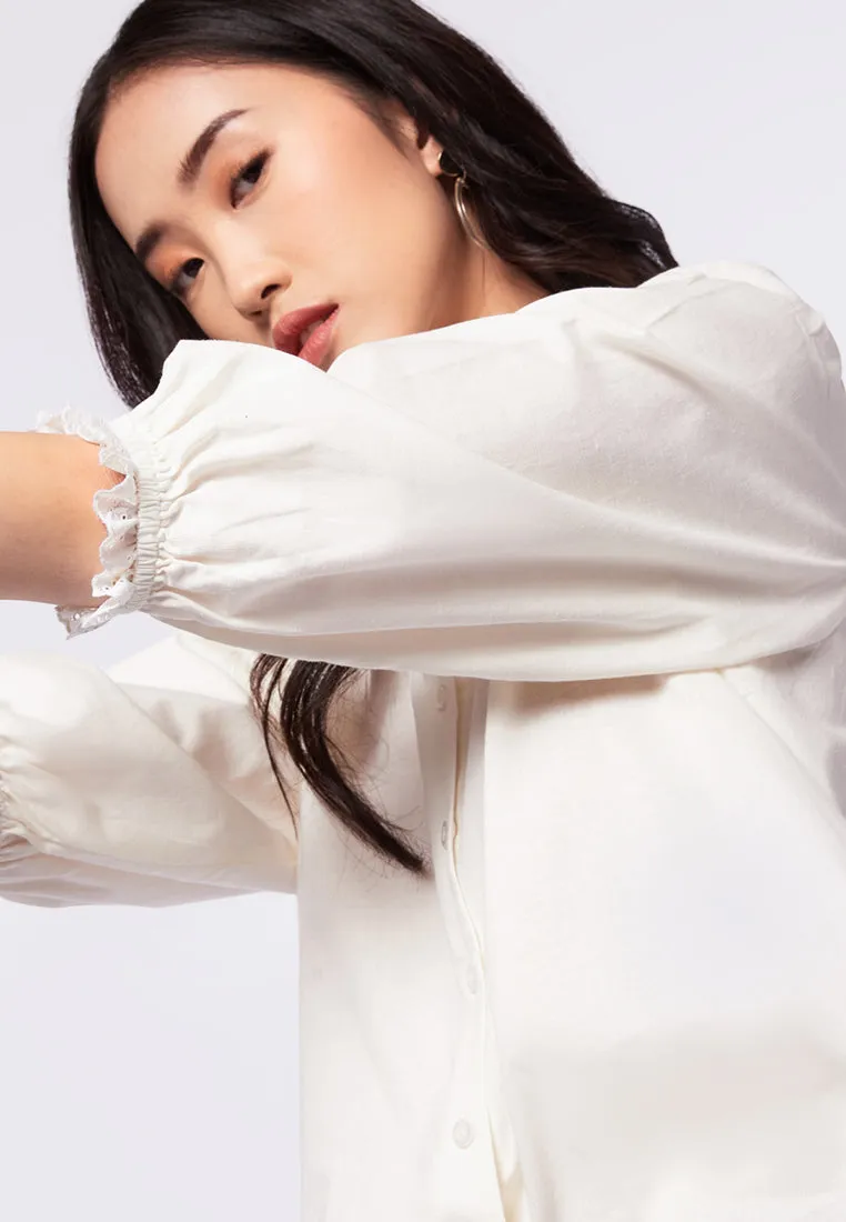 Puff Sleeve Blouse with Trim Details