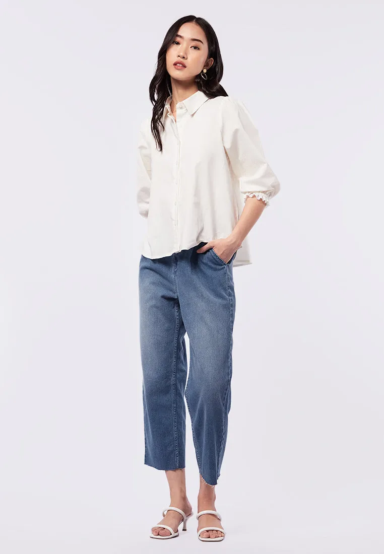 Puff Sleeve Blouse with Trim Details
