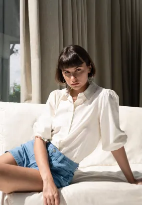 Puff Sleeve Blouse with Trim Details