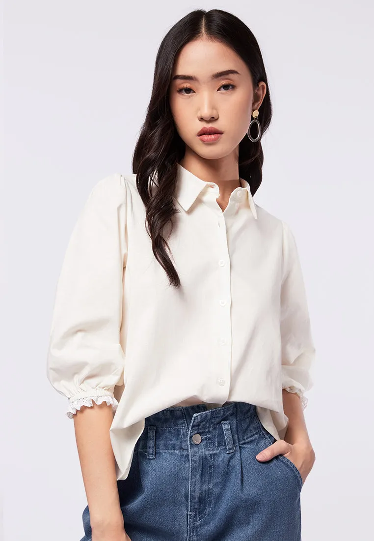 Puff Sleeve Blouse with Trim Details
