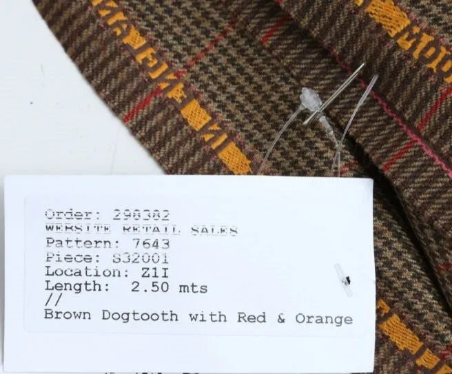 "Hardy Minnis Huddersfield Worsted Brown Alsport Houndstooth Fabric" (NWT)