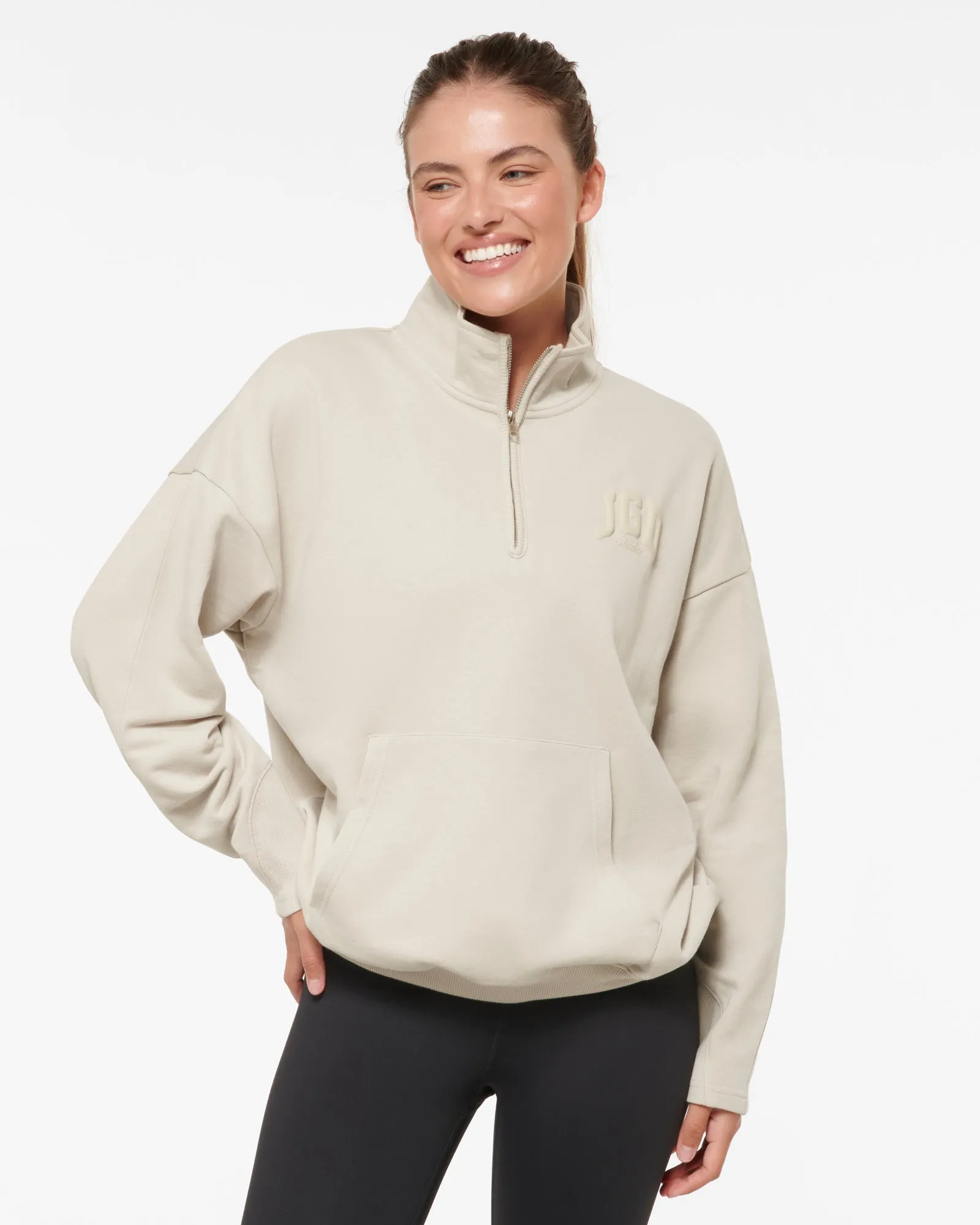 RAY HALF-ZIP SIGNATURE SWEATER STONE