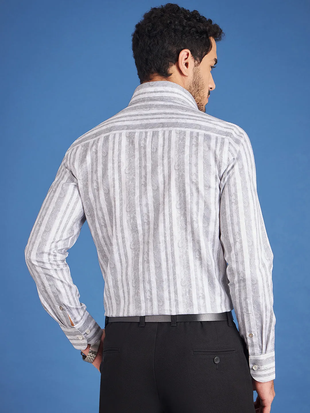 Regular Fit Formal Paisley Grey Shirt For Men
