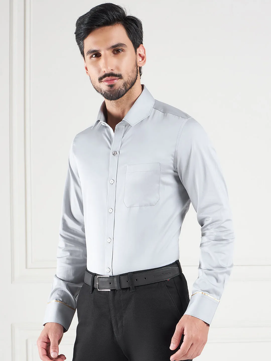 Regular Fit Grey Shirt For Men