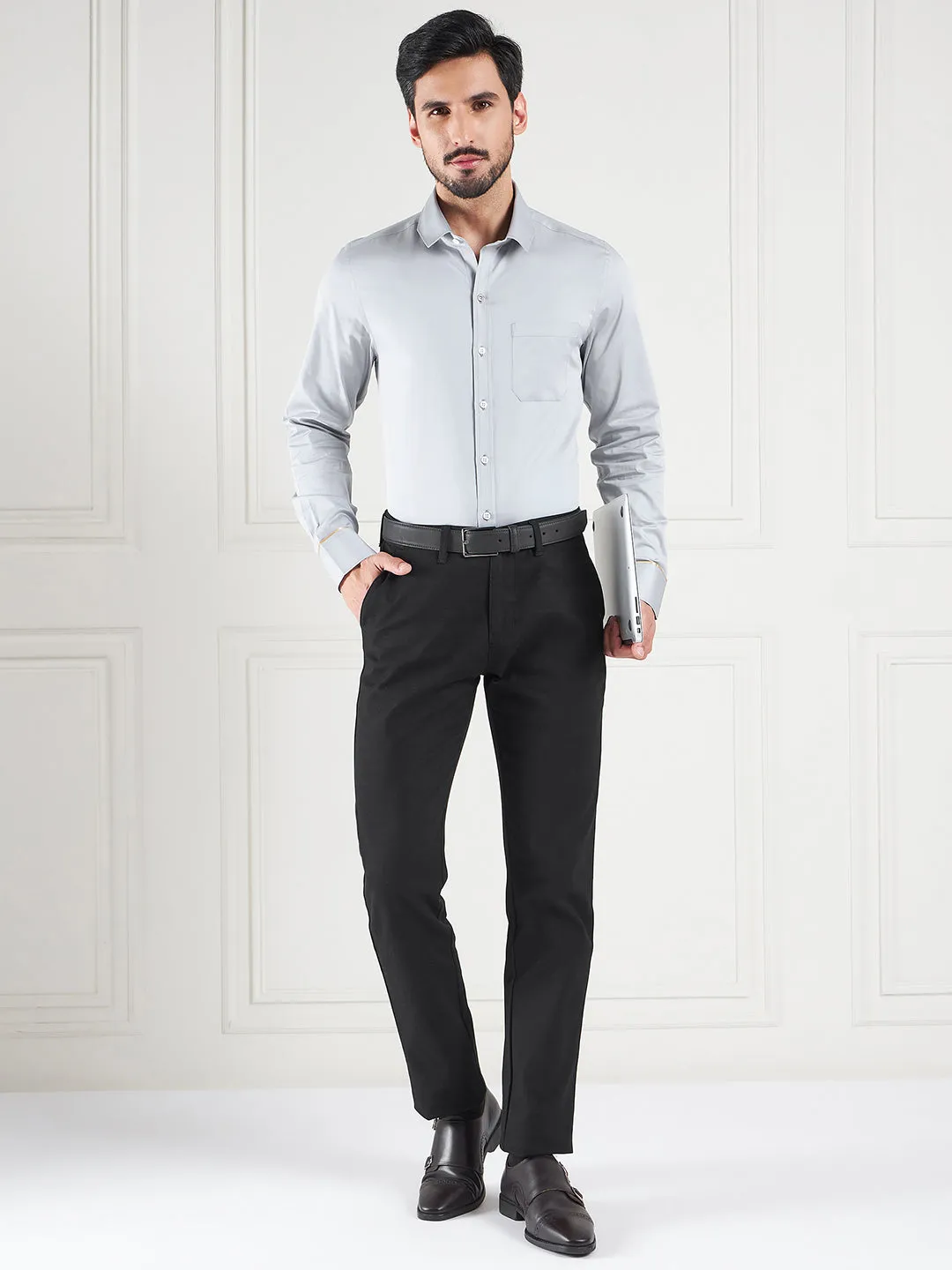 Regular Fit Grey Shirt For Men