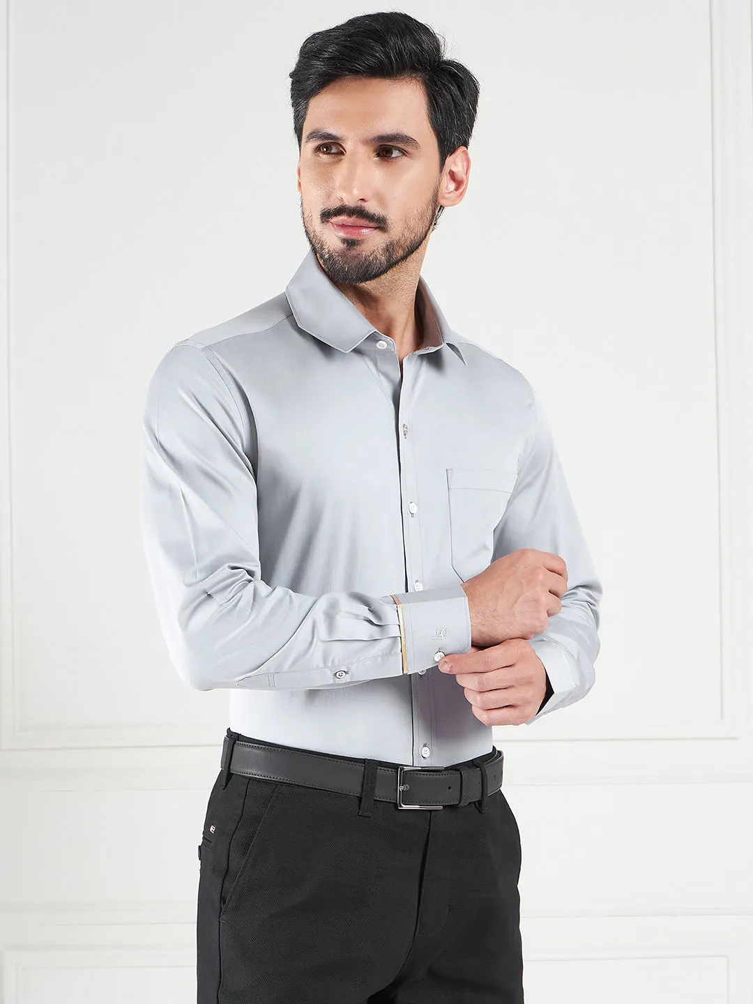 Regular Fit Grey Shirt For Men