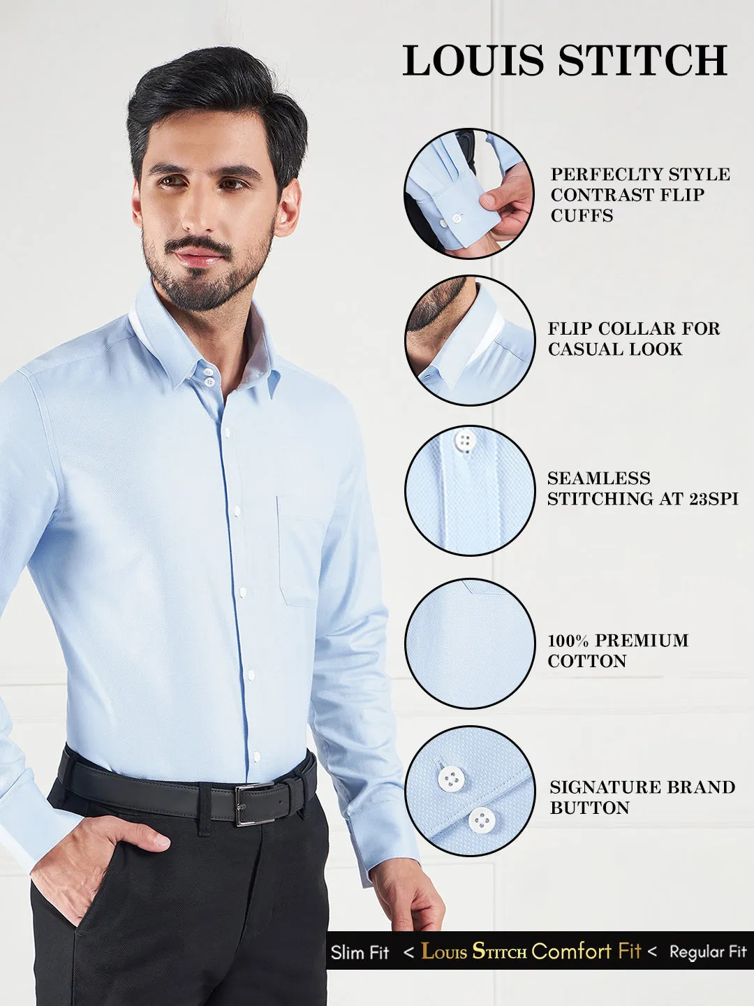 Regular Fit Textured Blue Shirt For Men