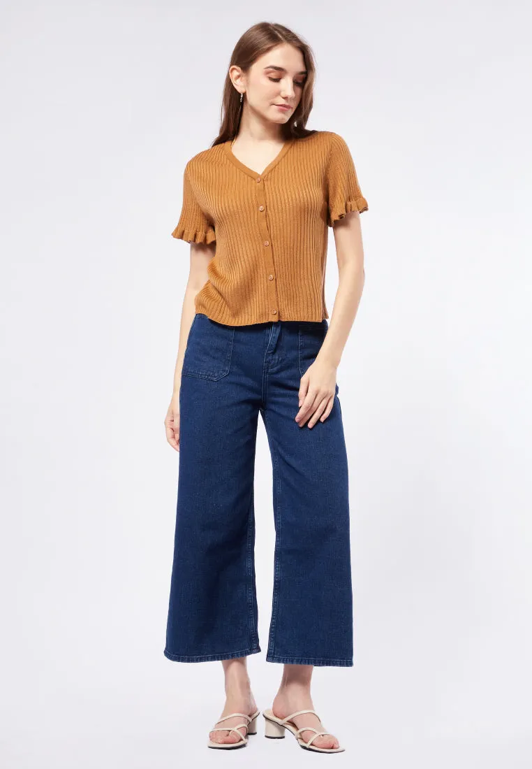 Rib Top with Frill Sleeve Details