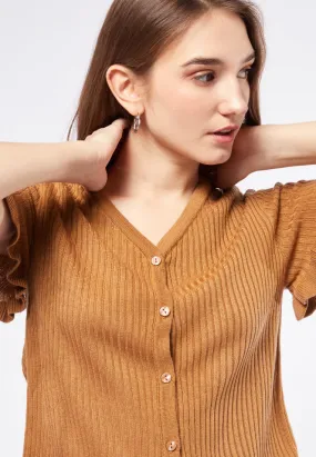 Rib Top with Frill Sleeve Details