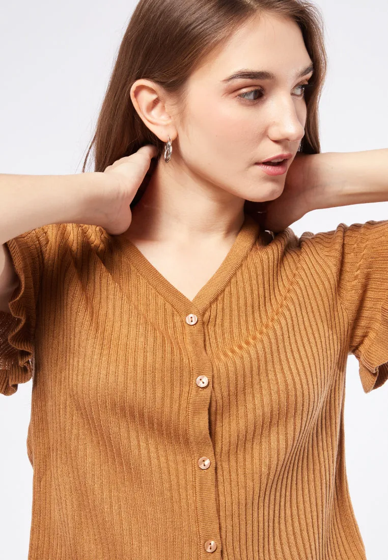 Rib Top with Frill Sleeve Details