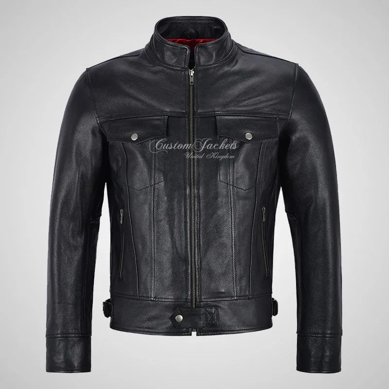 ROADSTER Mens Biker Leather Jacket Black Motorcycle Jacket