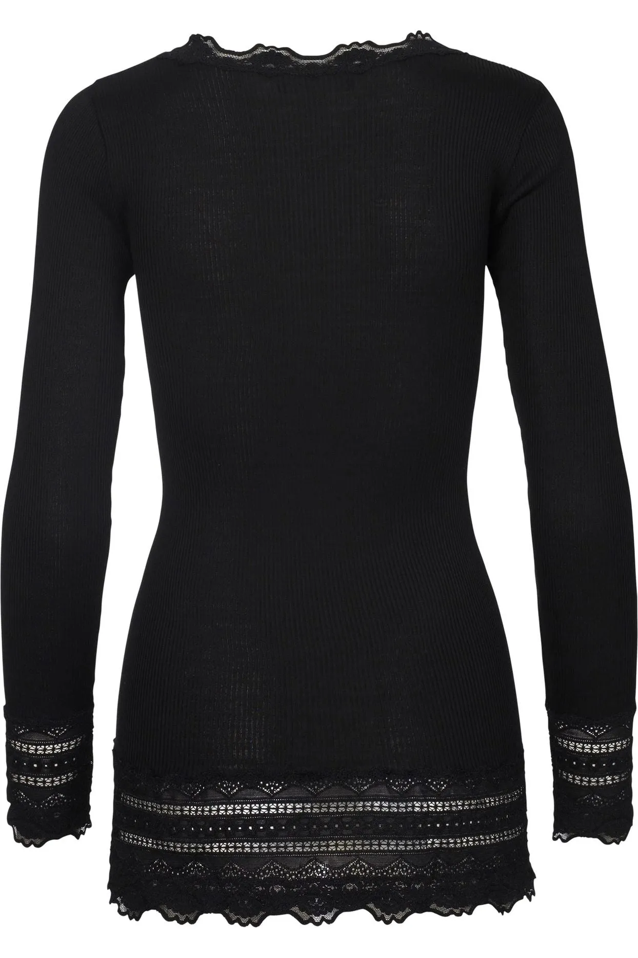 Rosemunde Benita Silk Tee Long Sleeve with Wide Lace 5209-010 | 010 Black