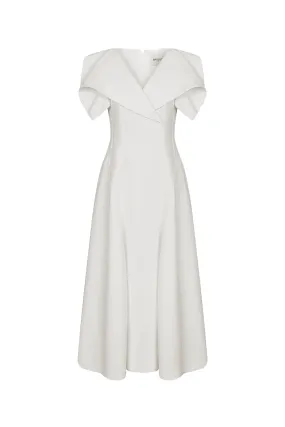 Sailor A-line Cap Sleeved Ribbed Cotton Midi Dress