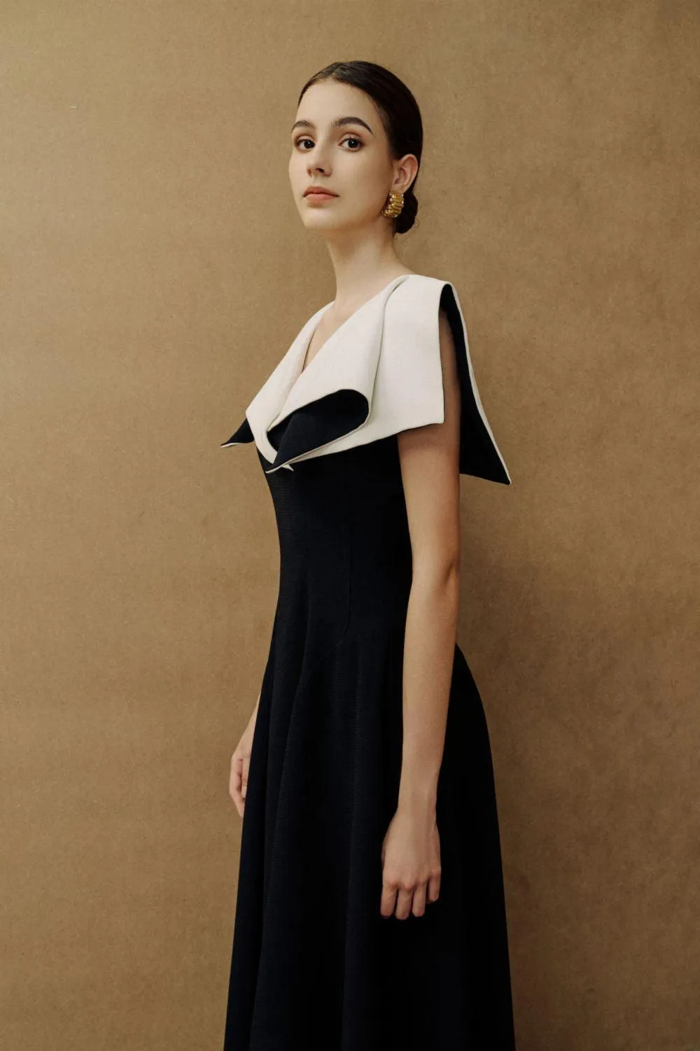 Sailor A-line Cap Sleeved Ribbed Cotton Midi Dress