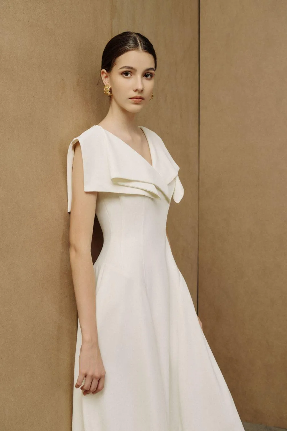 Sailor A-line Cap Sleeved Ribbed Cotton Midi Dress