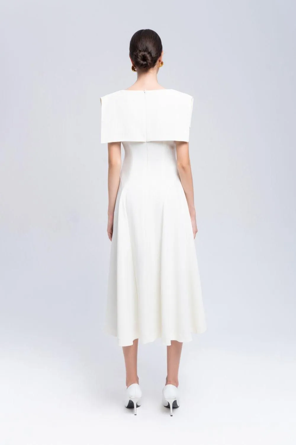 Sailor A-line Cap Sleeved Ribbed Cotton Midi Dress
