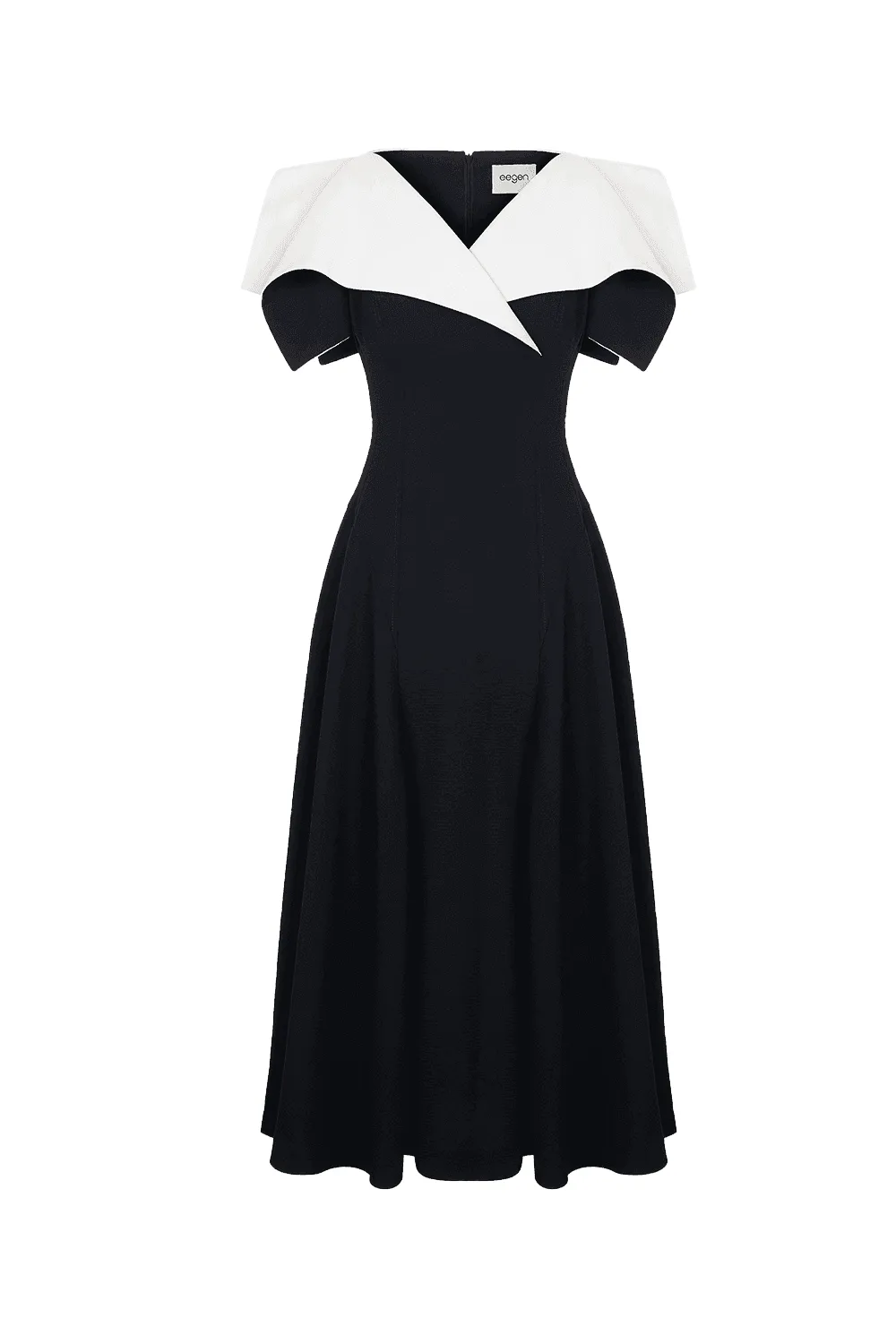 Sailor A-line Cap Sleeved Ribbed Cotton Midi Dress