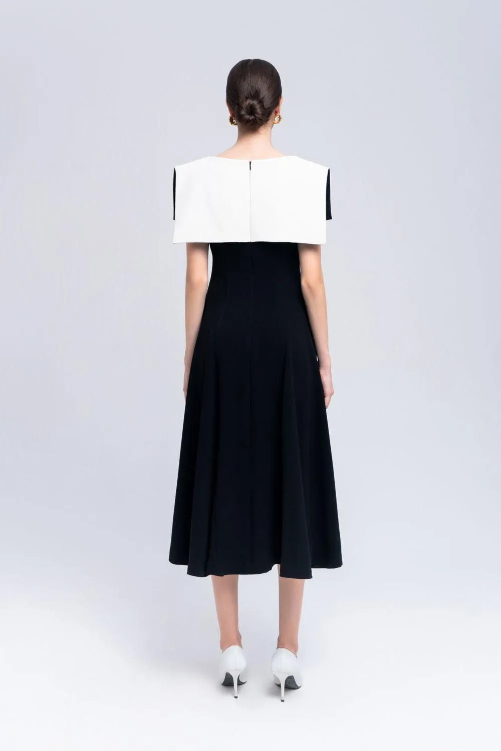 Sailor A-line Cap Sleeved Ribbed Cotton Midi Dress