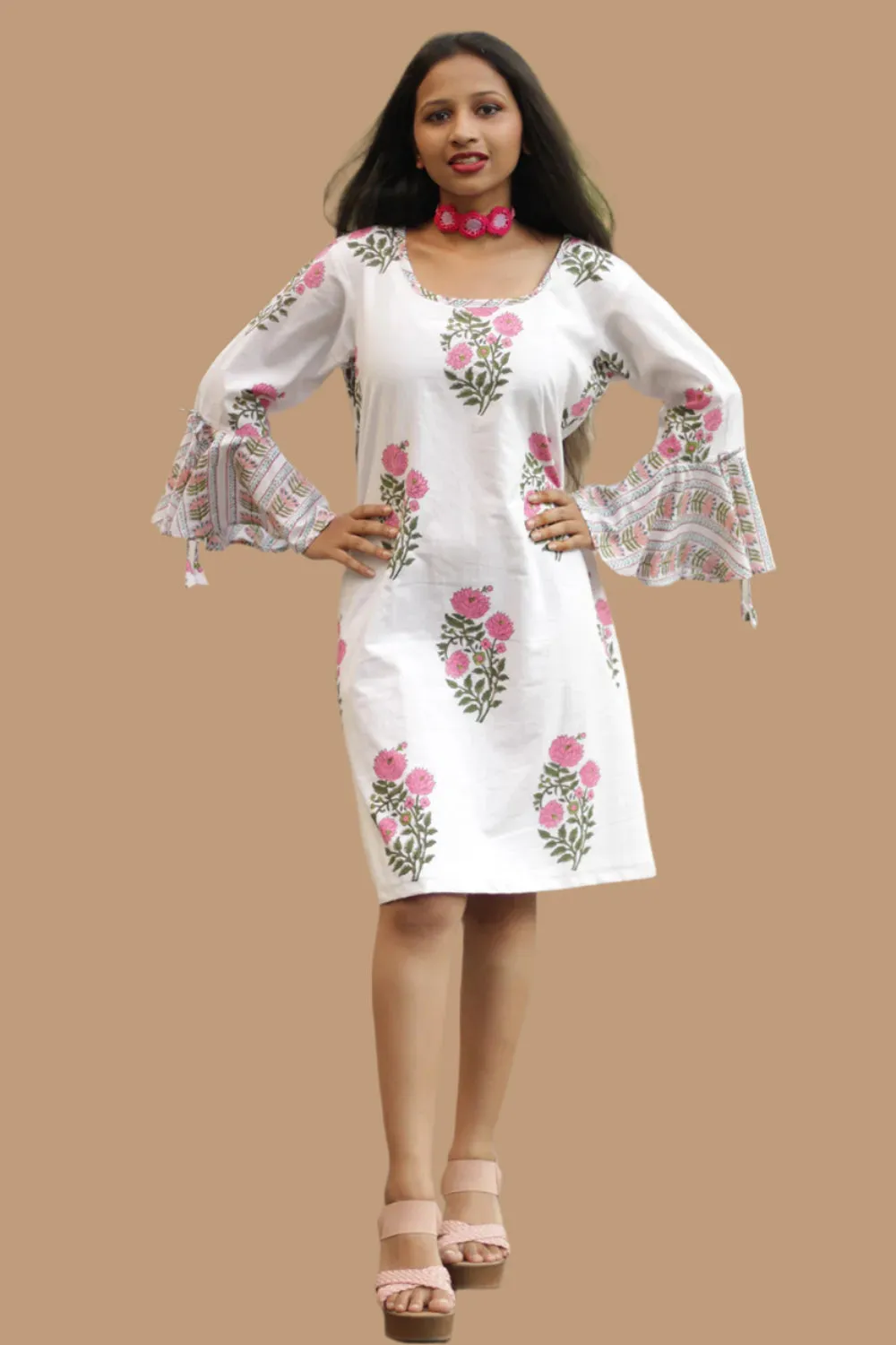 Sayali | Short Dress | Pink Dahlias Sanganeri