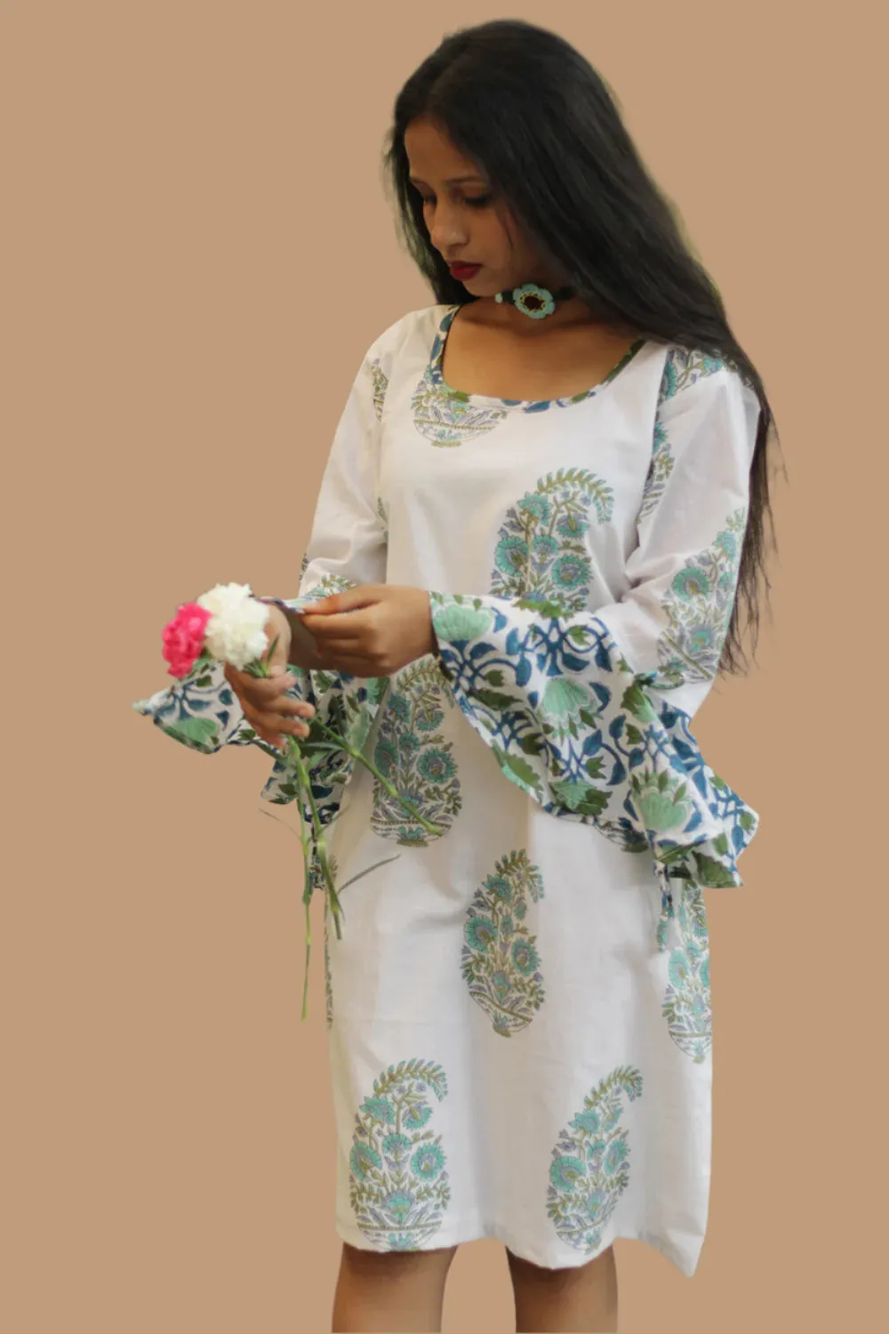 Sayali | Short Dress | Sea Foam Kairi Sanganeri