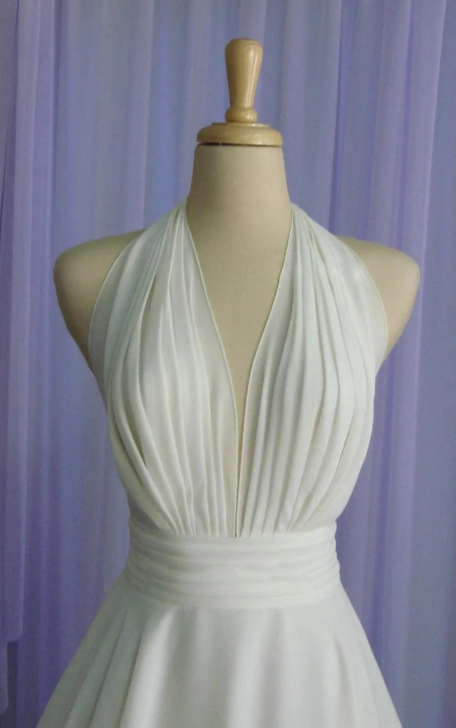 Sebella | Vintage Tea-Length Chiffon Wedding Dress With Halter Neck and Bow