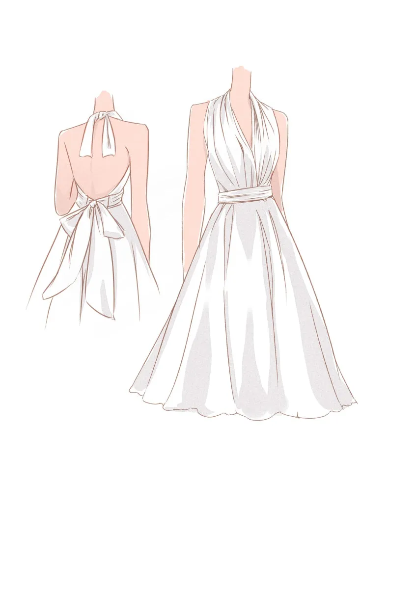 Sebella | Vintage Tea-Length Chiffon Wedding Dress With Halter Neck and Bow