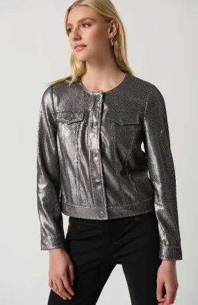 Sequin Jacket with Faux Pocket