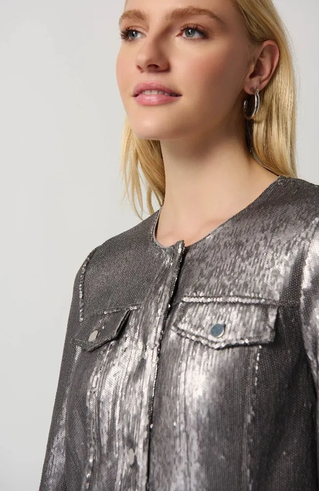 Sequin Jacket with Faux Pocket