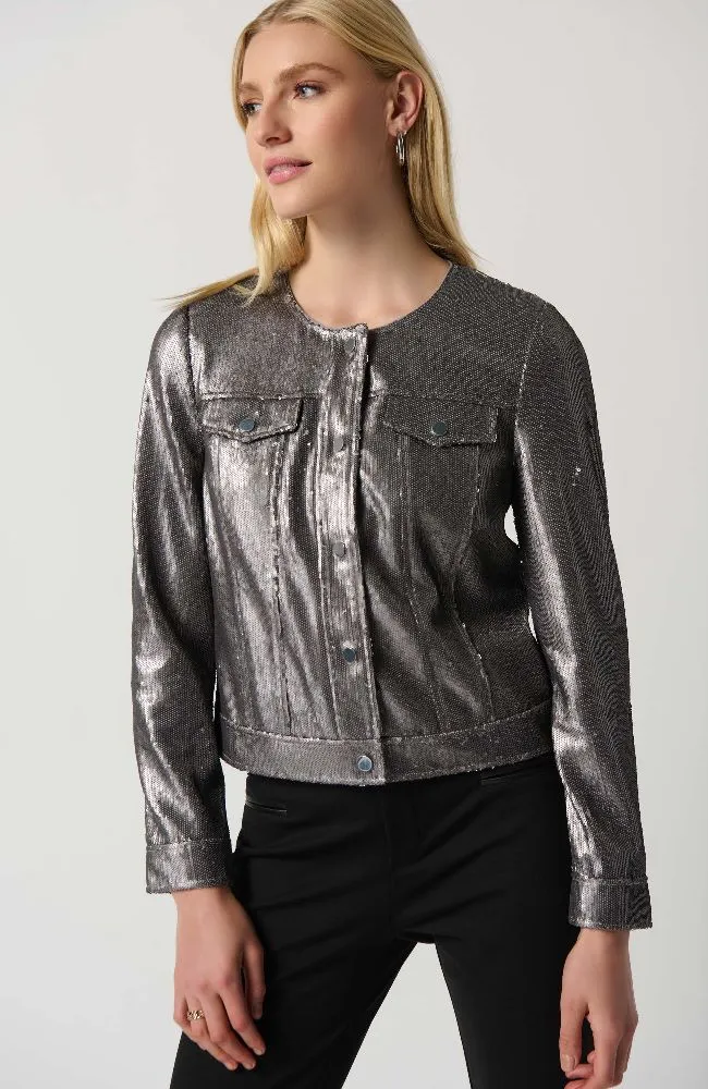 Sequin Jacket with Faux Pocket