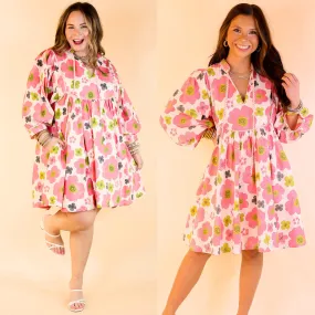 Serene Style Floral Print Dress with 3/4 Sleeves in Off White