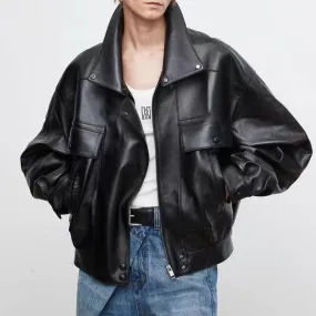 Sheepskin jacket Retro Loose Profile Casual Short Jacket – Effortless Elegance in Genuine Leather