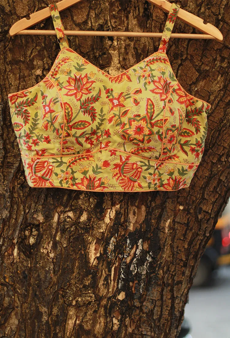 Tarangini |Spaghetti Blouse | Lime Sanganeri