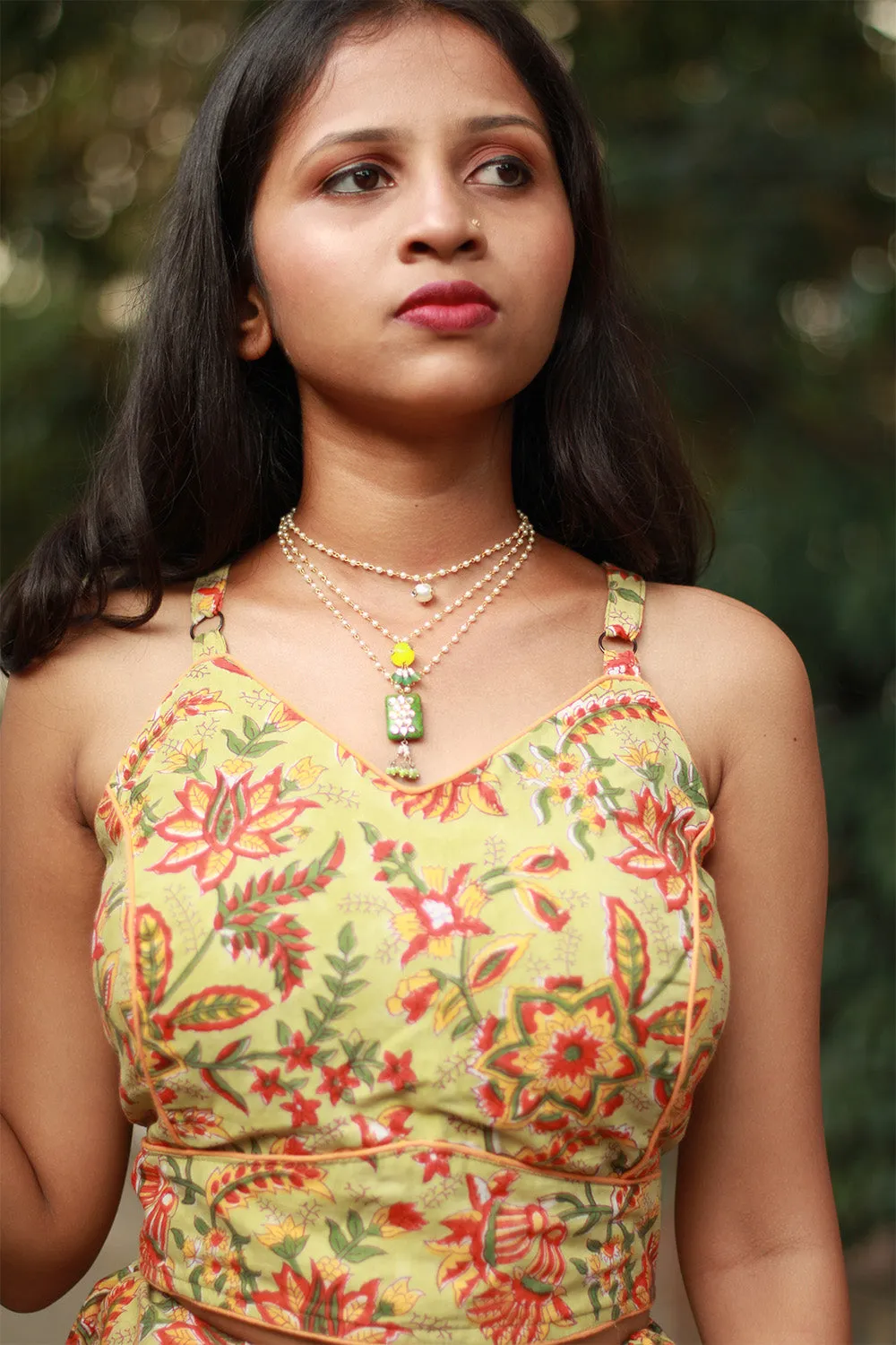 Tarangini |Spaghetti Blouse | Lime Sanganeri