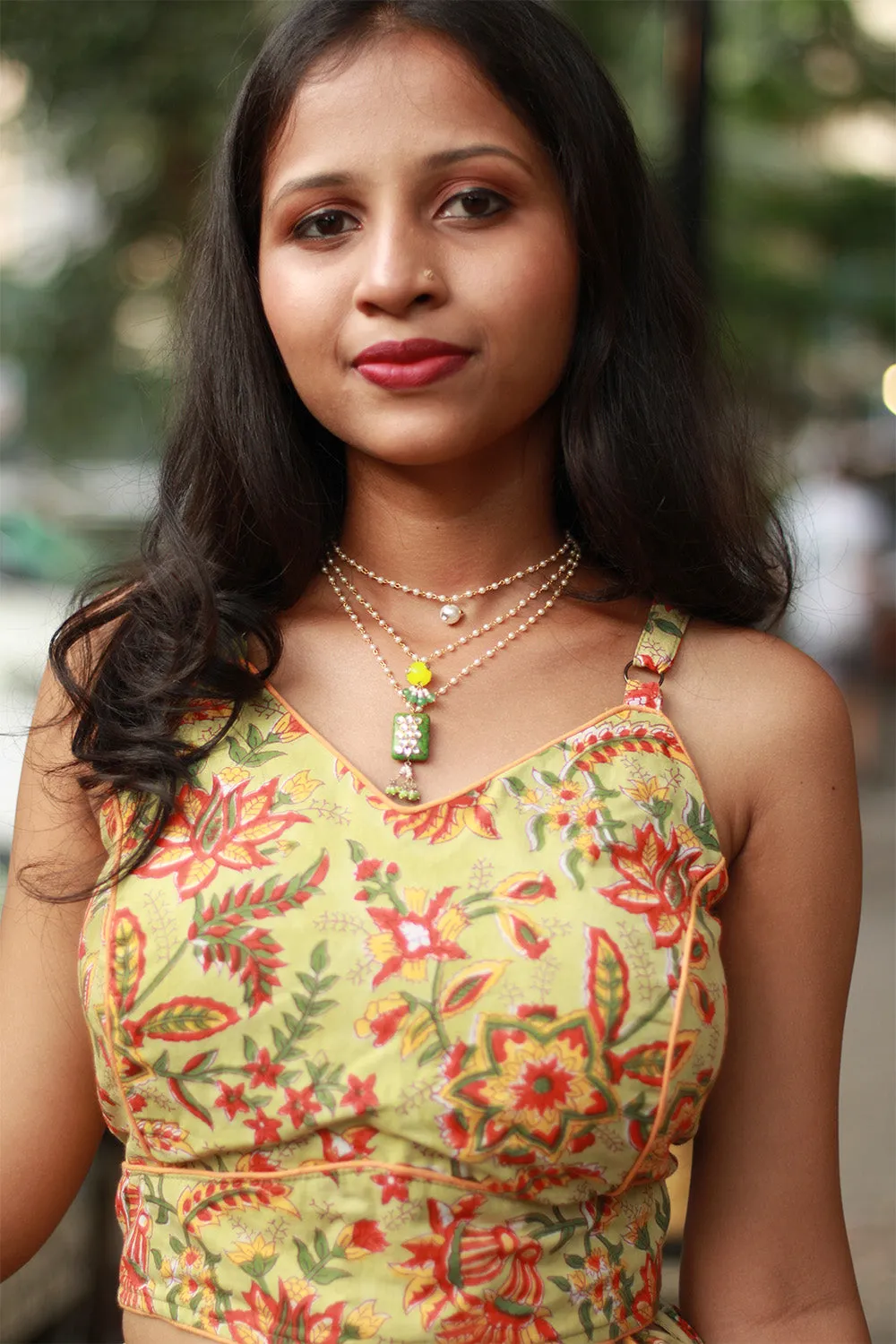 Tarangini |Spaghetti Blouse | Lime Sanganeri