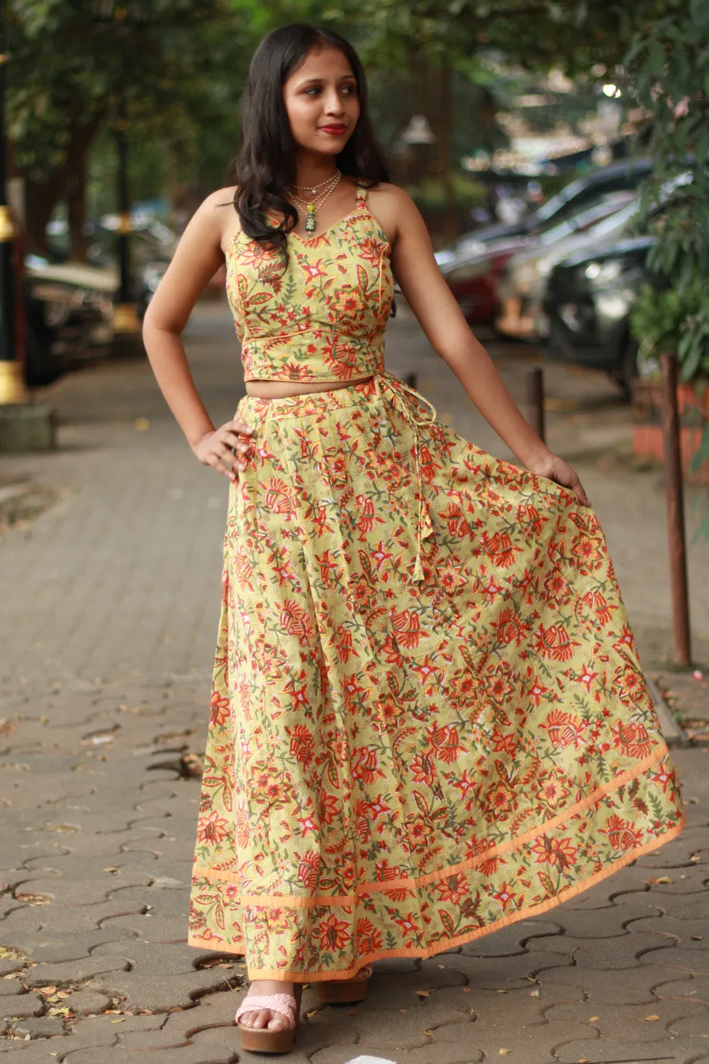 Tarangini |Spaghetti Blouse | Lime Sanganeri