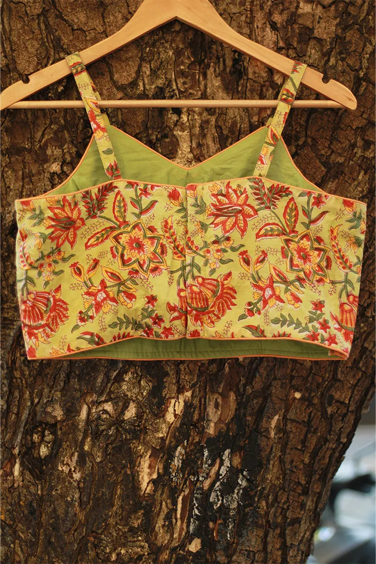 Tarangini |Spaghetti Blouse | Lime Sanganeri