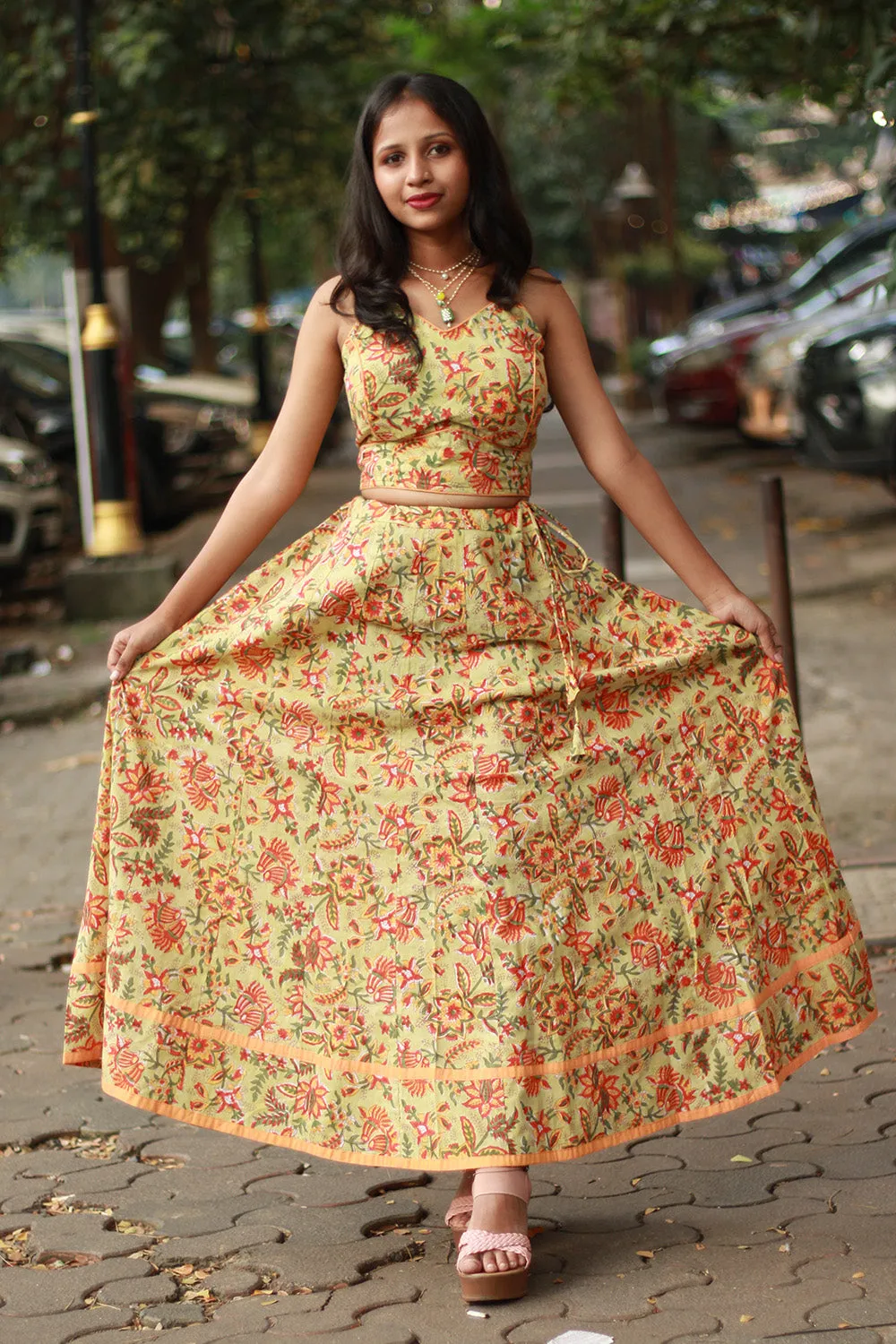 Tarangini |Spaghetti Blouse | Lime Sanganeri