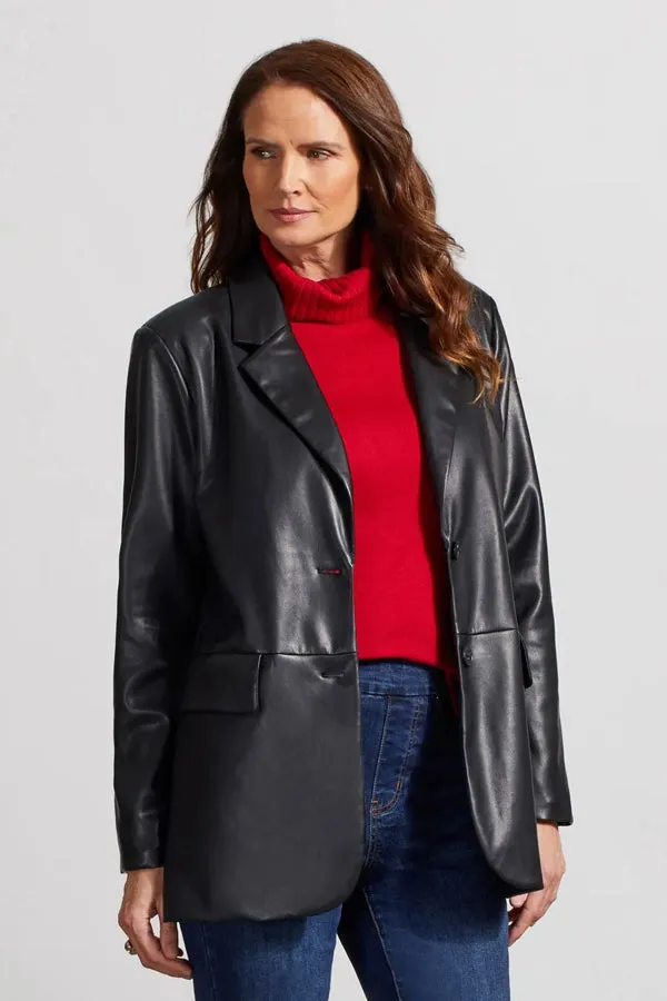 Tribal Vegan Leather Lapel Collar Blazer