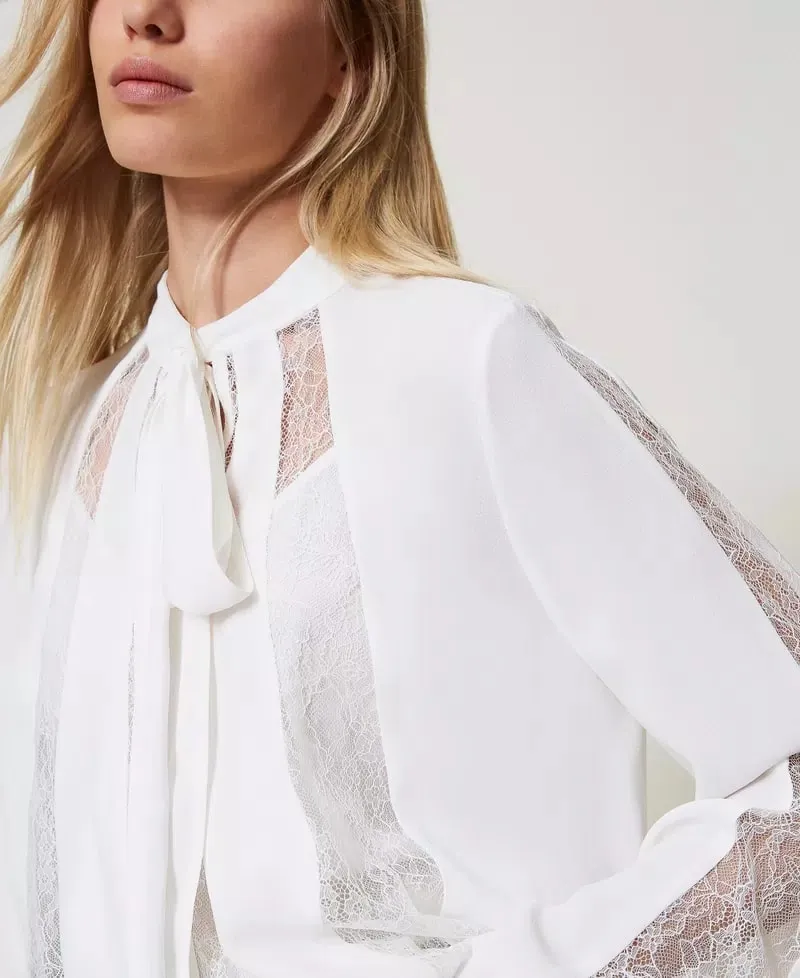 TWS-251TP2413 WHITE BOW BLOUSE