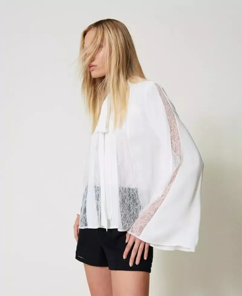 TWS-251TP2413 WHITE BOW BLOUSE