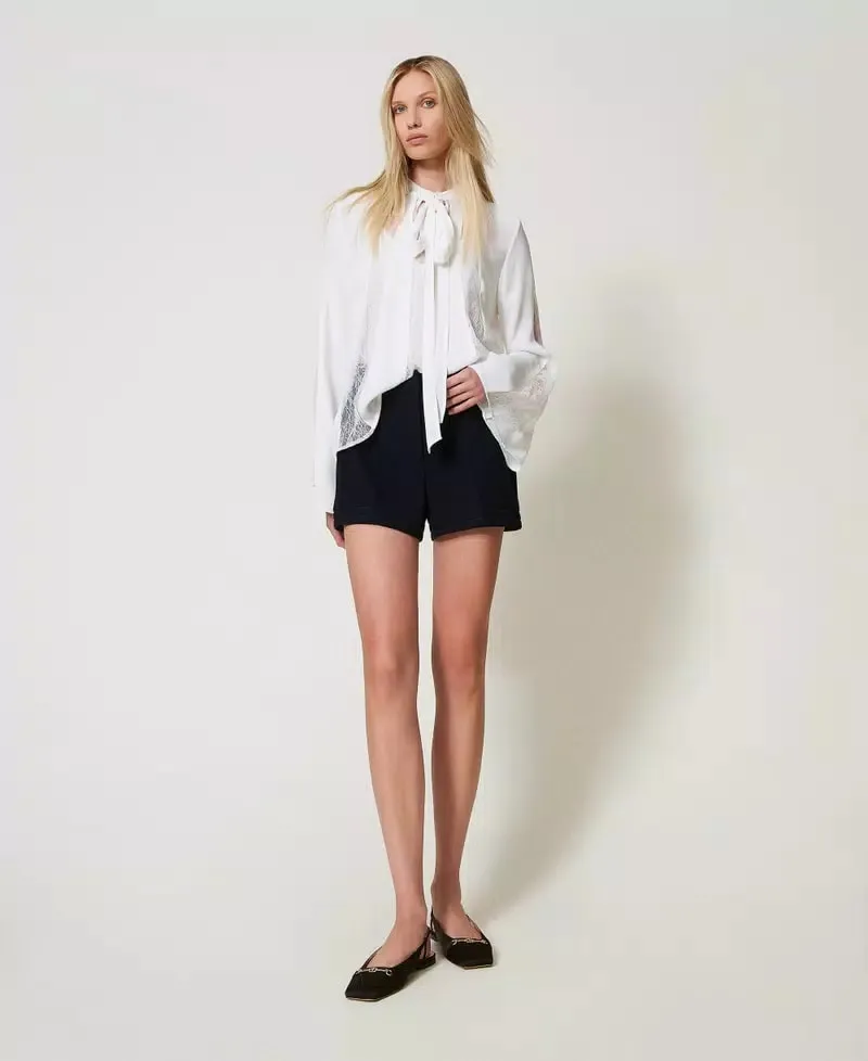 TWS-251TP2413 WHITE BOW BLOUSE