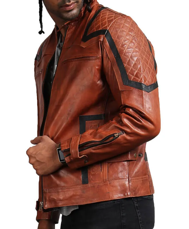Vintage Black Stripes Brown Biker Jacket