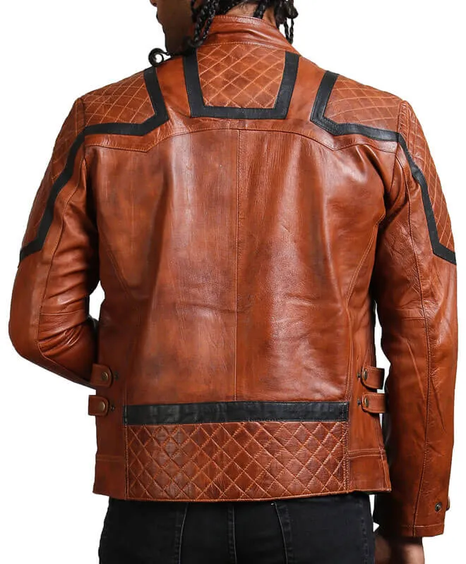 Vintage Black Stripes Brown Biker Jacket