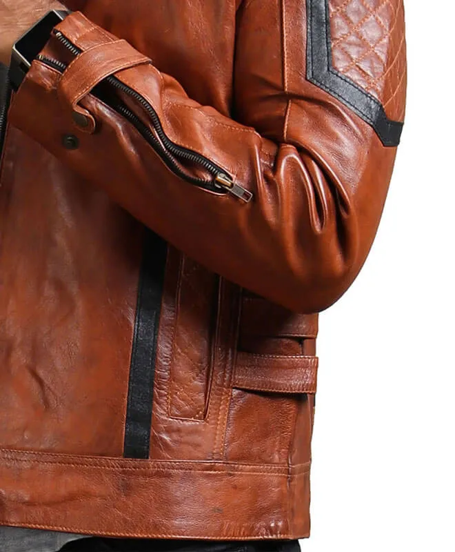 Vintage Black Stripes Brown Biker Jacket