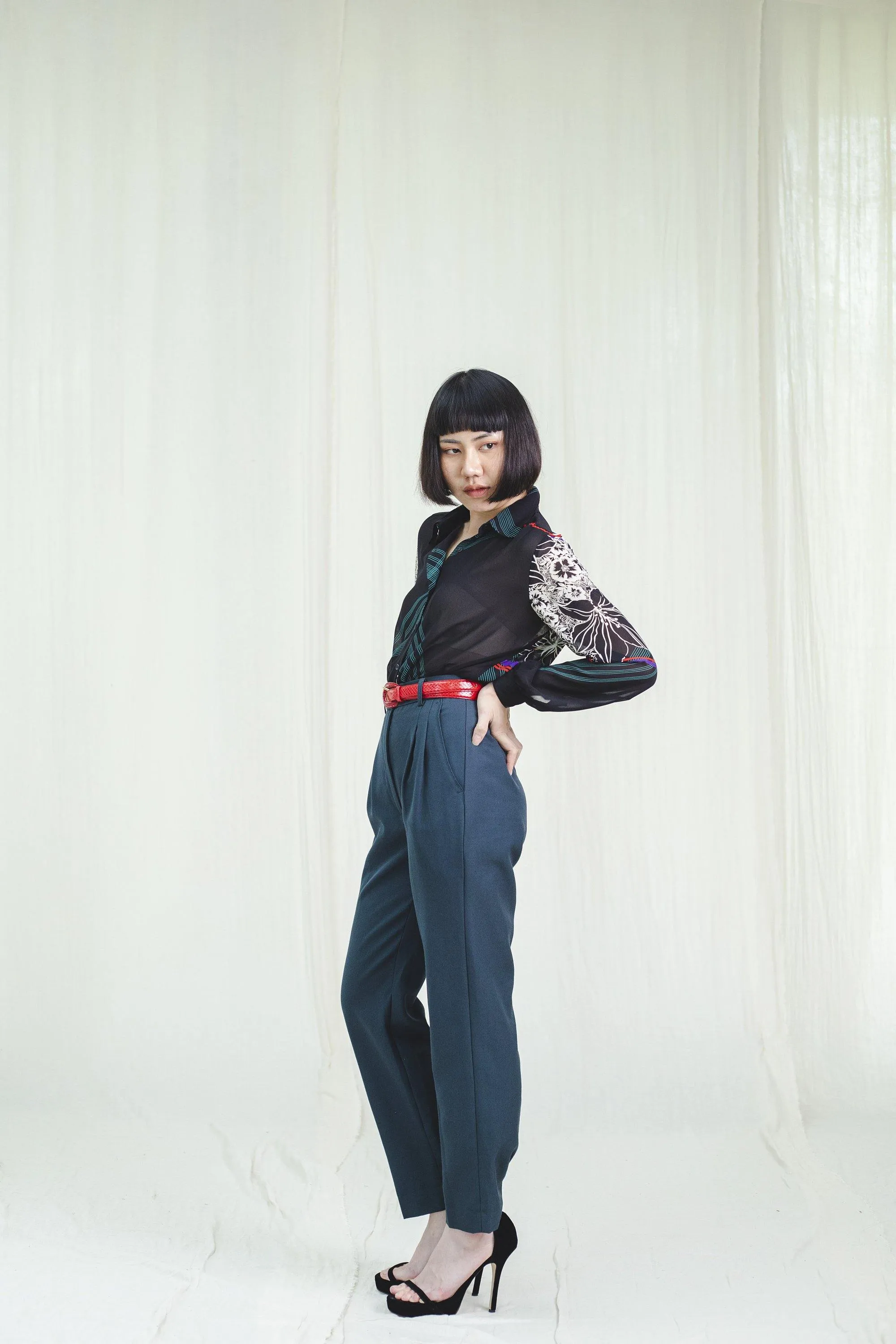 Vintage Deep Green High Waisted Polyester Trousers
